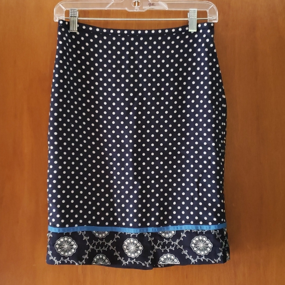 Navy polka dotted pencil skirt by LOFT